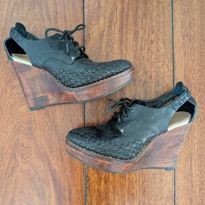 Rag And Bone Anita Black Woven Leather Wedge Shoes